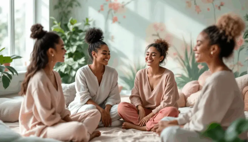Women engaging in a supportive group session at a trauma treatment center.