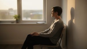 A person sits thoughtfully by a window, bathed in natural light, reflecting a contemplative mood that may resonate with experiences of major depressive disorder or MDD vs bipolar depression. The serene setting contrasts with the complexities of mood disorders, highlighting the importance of mental health awareness and appropriate treatment for those facing depressive symptoms.